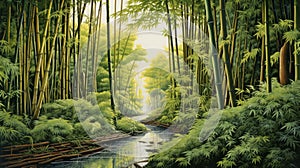 Illuminated Visions: Serene River In Australian Bamboo Forest photo