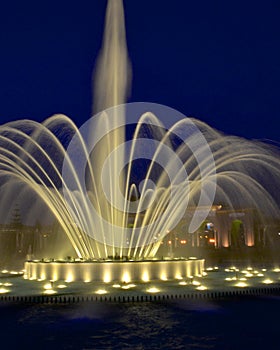 Illuminated water fountains in the Circuito Magico de Agua. Lima Peru