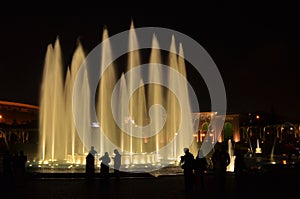 Illuminated water fountains in the Circuito Magico de Agua. Lima Peru