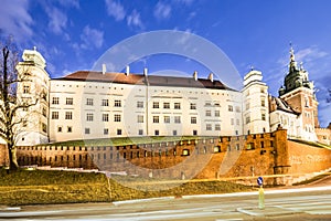 Illuminated Wawel Hill by night in Cracow