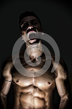 Illuminated Werewolf Man Opening His Mouth