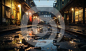 Illuminated Wet Street at Night