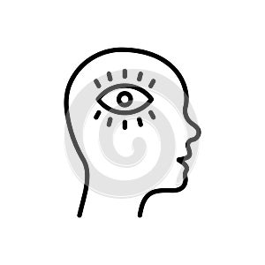 Illuminati Eye in Human Brain Line Icon. Khamsa Providence Linear Pictogram. Egypt Amulet Think Energy Outline Icon