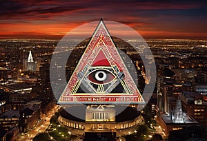 Illuminati Sign Illuminating the City: A Cryptic Urban Illustration photo