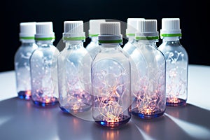 Illuminating illness Group of nose drop jars symbolize cold dependence