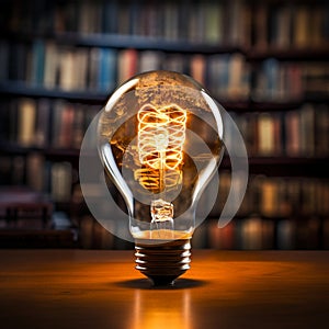 Illuminating knowledge Glowing bulb enhances books wisdom, symbolizing inventive inspiration