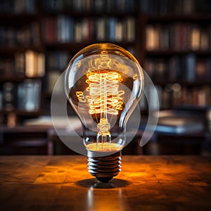 Illuminating knowledge Glowing bulb enhances books wisdom, symbolizing inventive inspiration