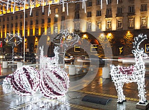 Illumination for Christmas and New Year holidays on the street in Sophia, Bulgaria.