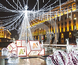 Illumination for Christmas and New Year holidays on the street in Sophia, Bulgaria.