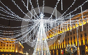Illumination for Christmas and New Year holidays on the street in Sophia, Bulgaria.