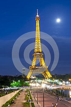 Illumination of Eiffel tower at night, Paris, France