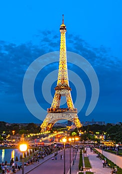 Illumination of Eiffel tower at night, Paris, France