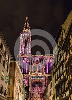 Illumination of Strasbourg Cathedral, France