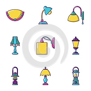 Illuminator icons set, cartoon style