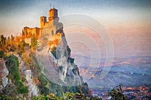 Illusion of crenellated tower overlooking the valley