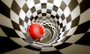 Illusion of freedom predeterminmation. Red ball in a chess tun