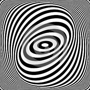 Illusion of swirl spiral vortex movement in op art pattern. Lines texture