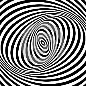 Illusion of swirl spiral vortex movement in op art pattern. Lines texture