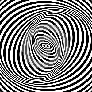 Illusion of swirl spiral vortex movement in op art pattern. Lines texture