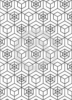 Illusive abstract geometric seamless pattern with cubes. Vector