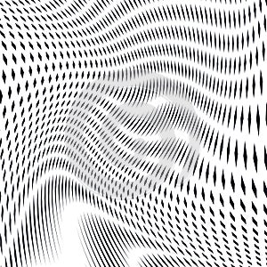 Illusive background with black chaotic lines, moire style. Contrast geometric trance pattern.