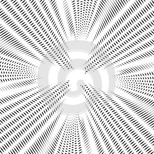 Illusive background with black chaotic lines, moire style. Contrast vector geometric trance pattern, optical backdrop.