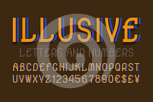 Illusive letters and numbers with currency signs. Urban 3d font. Isolated english alphabet photo