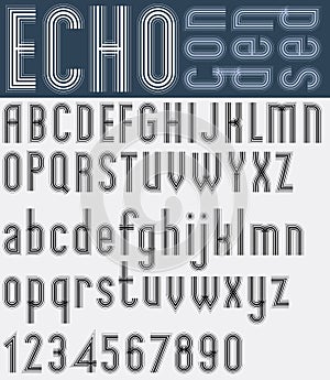 Illusory condensed black and white font and numbers, echo stripe