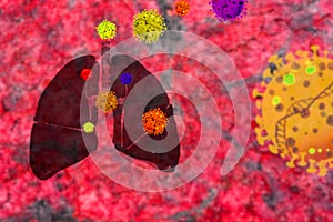 The  illusration of corona virus covid-19 with abstract background. the virus attack people lungs