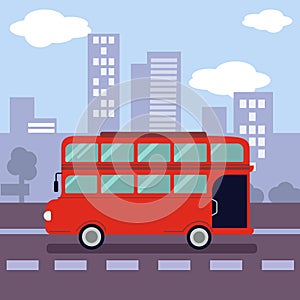 Illustation of A red Double decker bus with shape of symbol a city. Can`t wait to get on the Double decker bus travel in london.