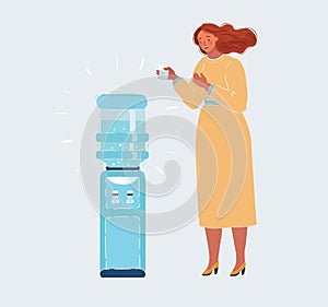 Illustraion of woman standing near water cooler