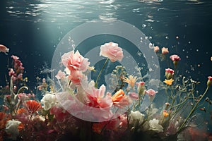 Illustrate the beauty of underwater flower. Generative ai