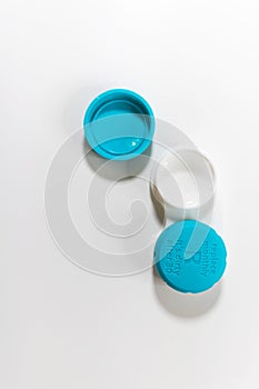 Illustrate a blue color contact lens case on a white background