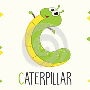 Illustrated Alphabet Letter C And Caterpillar