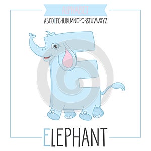 Illustrated Alphabet Letter E and Elephant