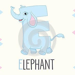 Illustrated Alphabet Letter E And Elephant