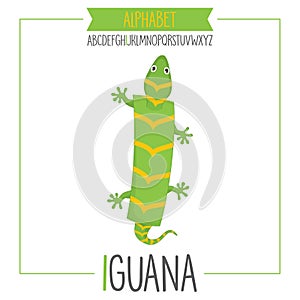 Illustrated Alphabet Letter I And Iguana