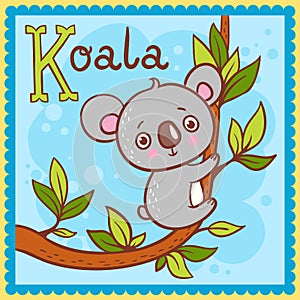 Illustrated alphabet letter K and koala.