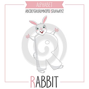 Illustrated Alphabet Letter R and Rabbit