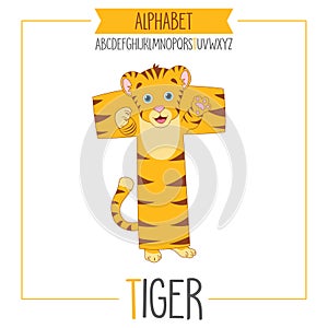 Illustrated Alphabet Letter T And Tiger