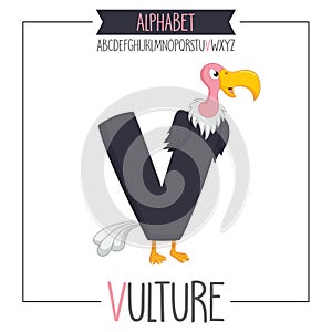 Illustrated Alphabet Letter V and Vulture