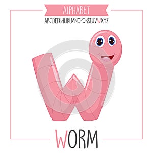 Illustrated Alphabet Letter W and Worm