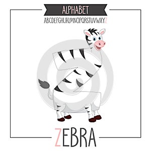 Illustrated Alphabet Letter Z and Zebra