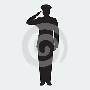 Illustrated Army general silhouette with hand gesture saluting. Vector