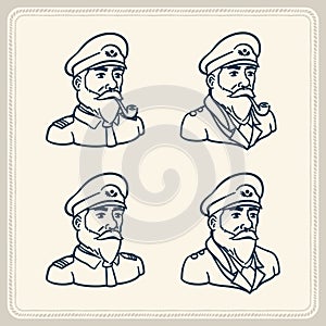 Illustrated bearded boat captain icons