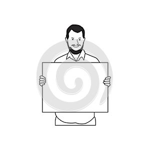 Illustrated bearded man holding blank paper