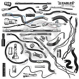 Illustrated cables, wires, hoses and fitting