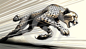 Illustrated Cheetah Running at High Speed