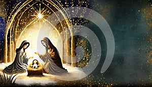 illustrated christmas nativity scene jesus with mary and joseph holy family