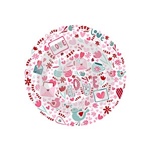 Illustrated circle for Valentine`s Day